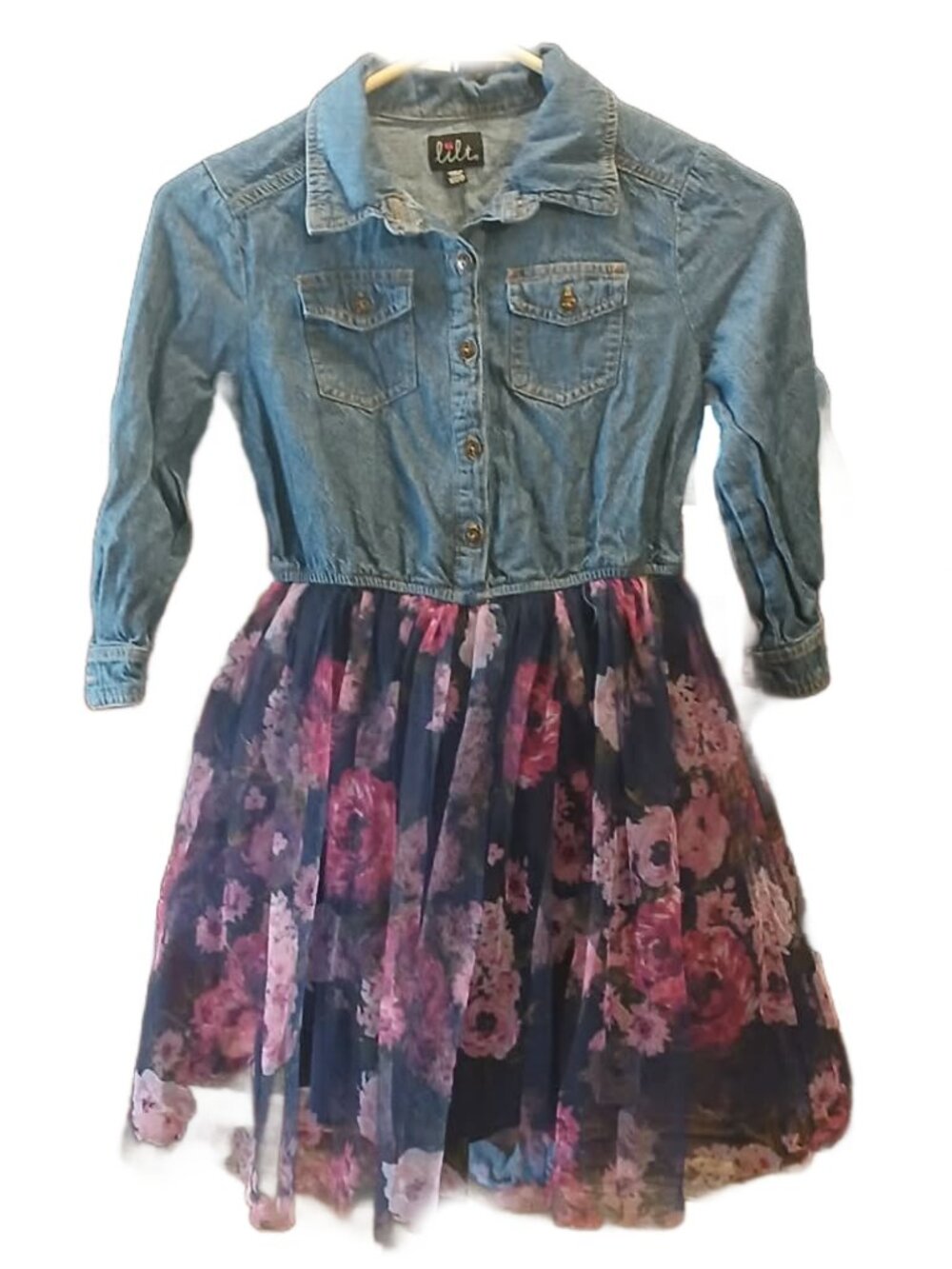 LILT Denim and Chiffon Dress